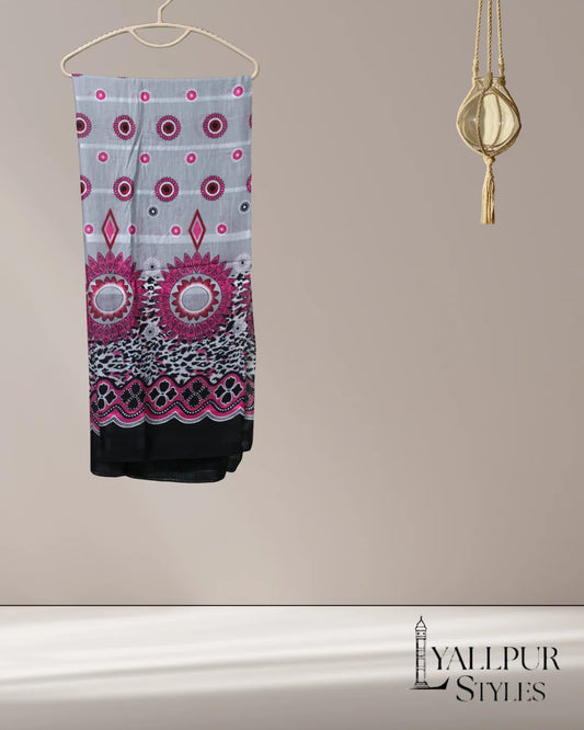 Tribal Medallion Printed Plain Lawn Scarf – 33x75 Inches