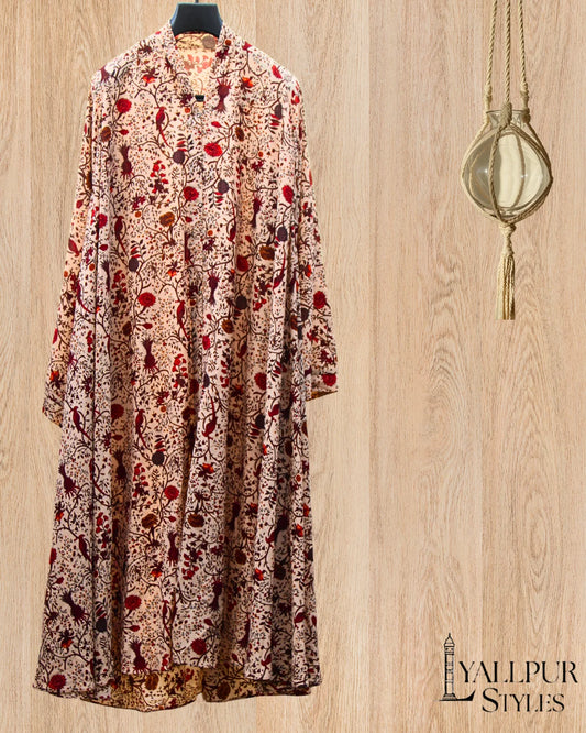 Blush Lace Silk Chiffon Abaya | Delicate Floral Print & Bell Sleeves