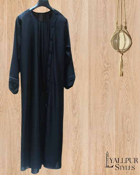 Structured Embellished Abaya with Waist Belt & Side Pockets| Modern Fit & Flare Design