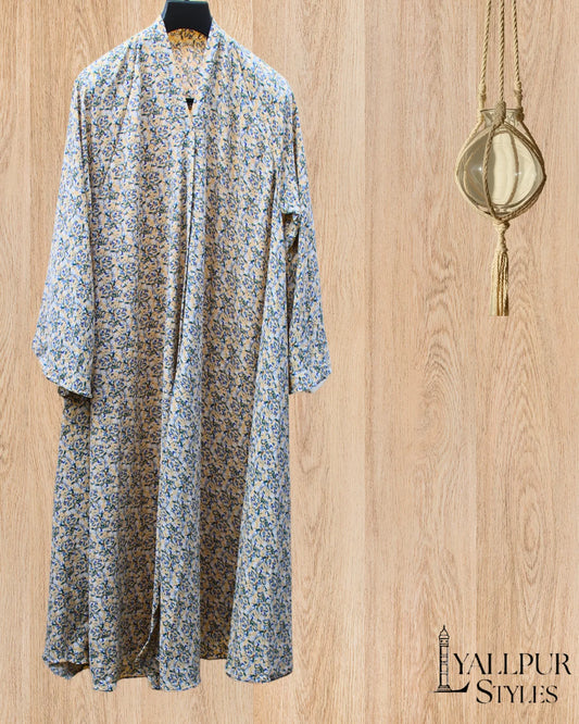 Celestial Shadow Abaya | Off-White & Dark Print Silk Chiffon