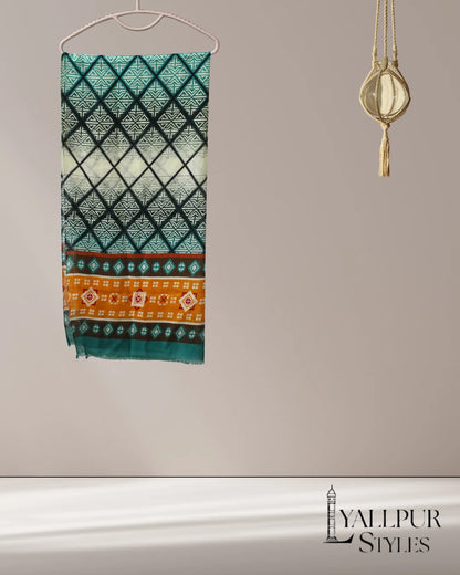 Tribal Diamond Patch Stripe Printed Slub Lawn Scarf – 75x33 Inches