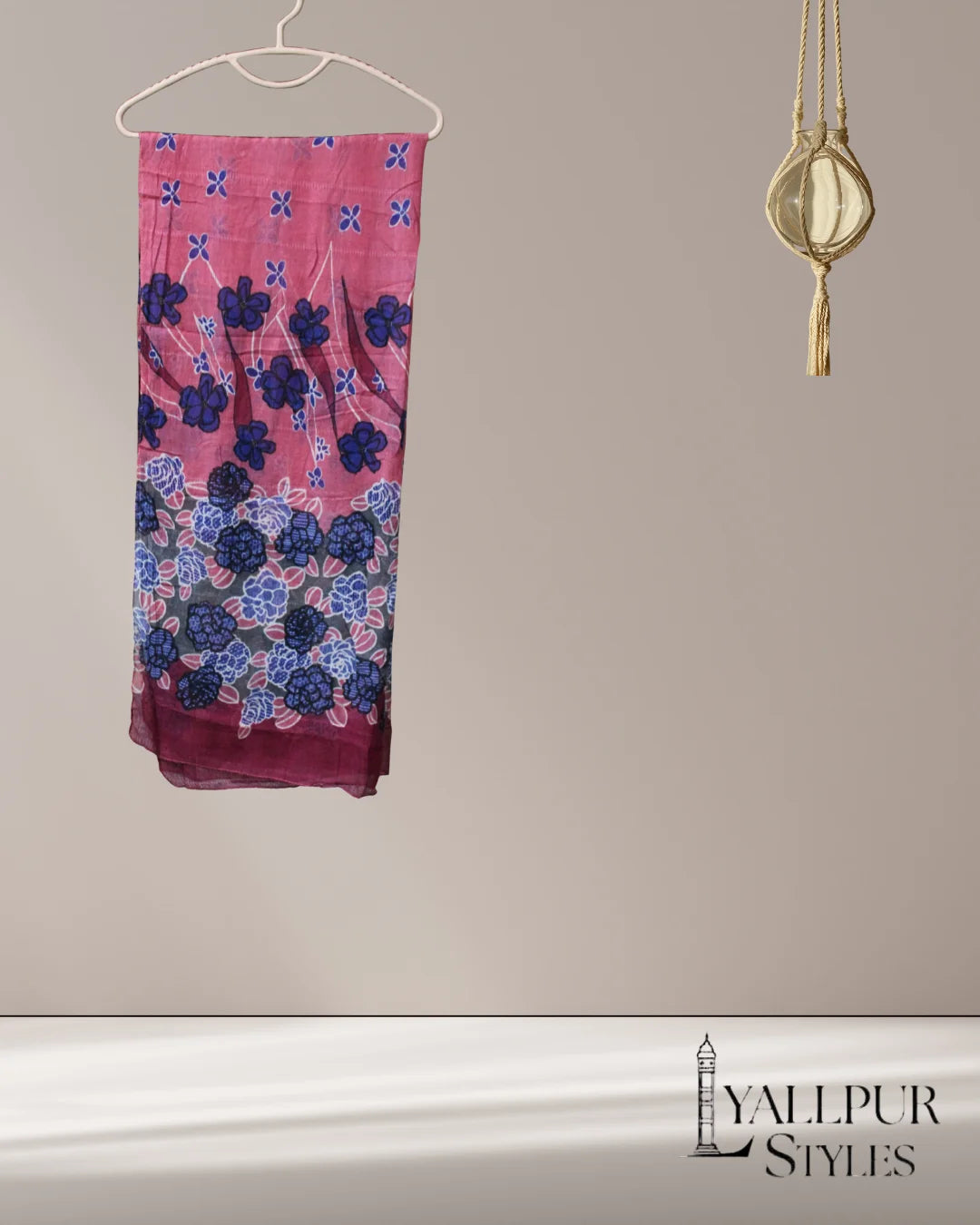 Vintage Floral Vine Printed Slub Lawn Scarf – 75x33 Inches