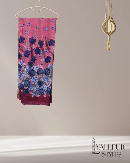 Vintage Floral Vine Printed Slub Lawn Scarf – 75x33 Inches