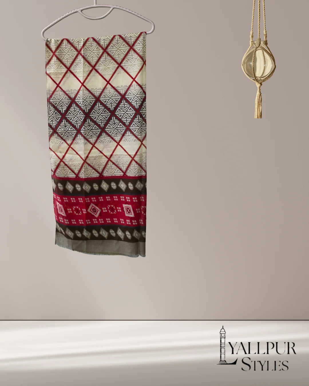 Tribal Diamond Patch Stripe Printed Slub Lawn Scarf – 75x33 Inches