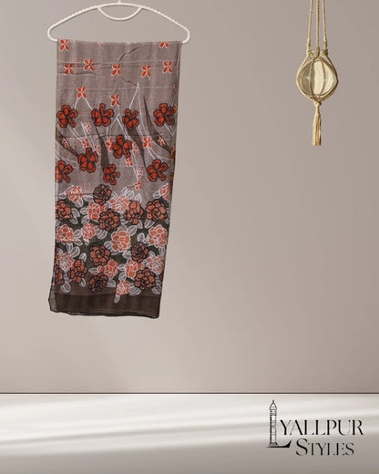 Vintage Floral Vine Printed Slub Lawn Scarf – 75x33 Inches