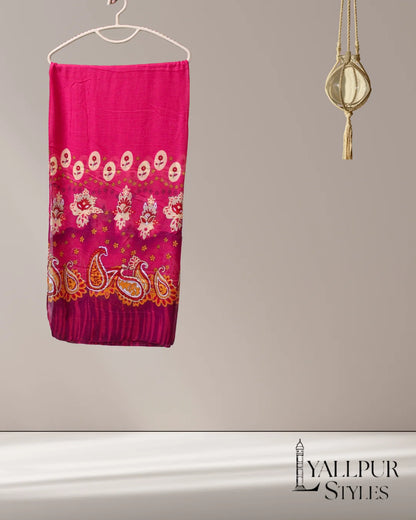 Royal Paisley & Floral Border Printed Slub Lawn Scarf – 75x33 Inches