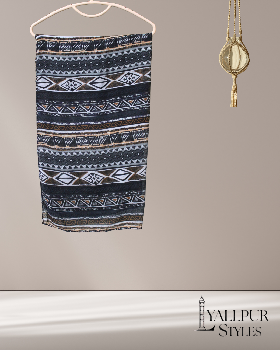 Tribal Geo Stripe Printed Slub Lawn Scarf – 75x33 Inches