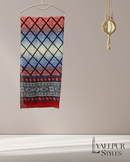 Tribal Diamond Patch Stripe Printed Slub Lawn Scarf – 75x33 Inches