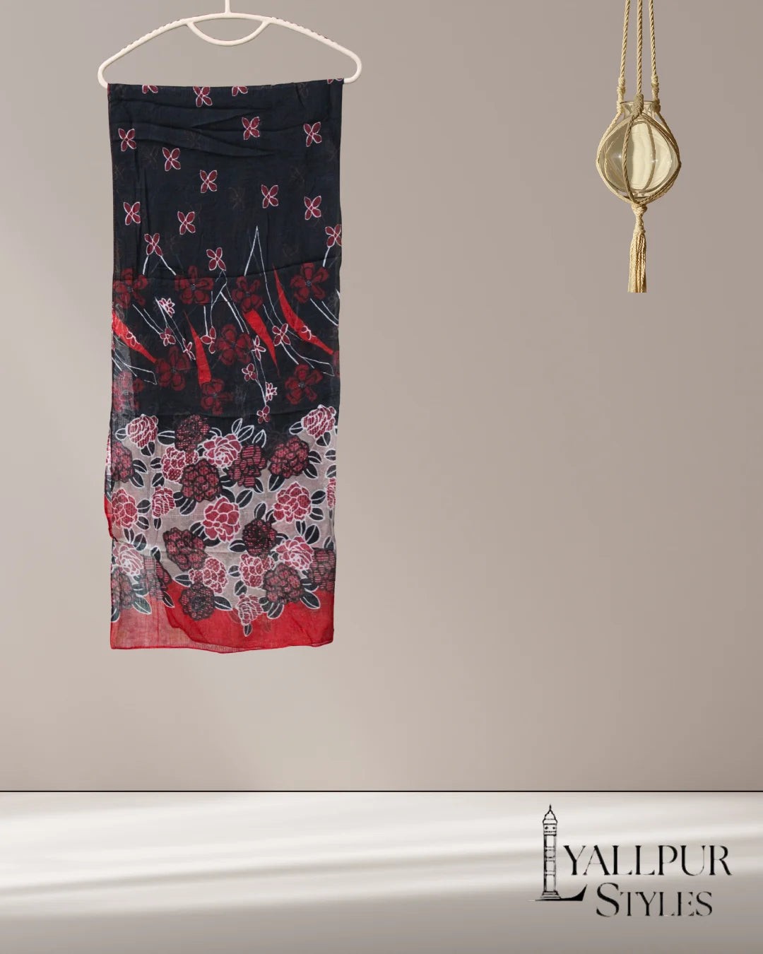 Vintage Floral Vine Printed Slub Lawn Scarf – 75x33 Inches