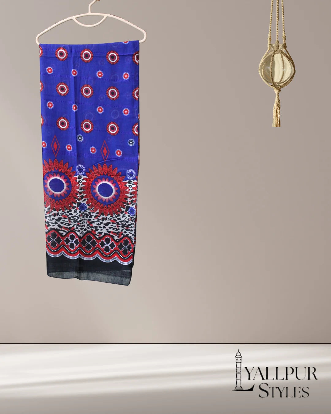 Tribal Medallion Printed Plain Lawn Scarf – 33x75 Inches