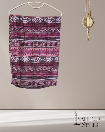 Tribal Geo Stripe Printed Slub Lawn Scarf – 75x33 Inches