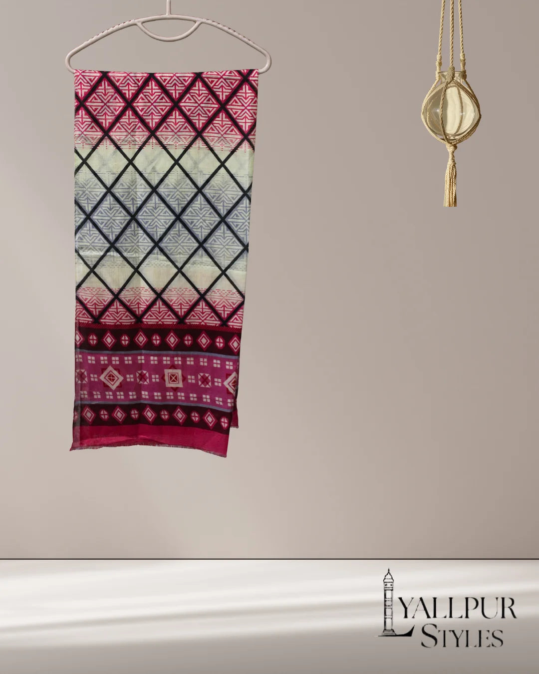 Tribal Diamond Patch Stripe Printed Slub Lawn Scarf – 75x33 Inches