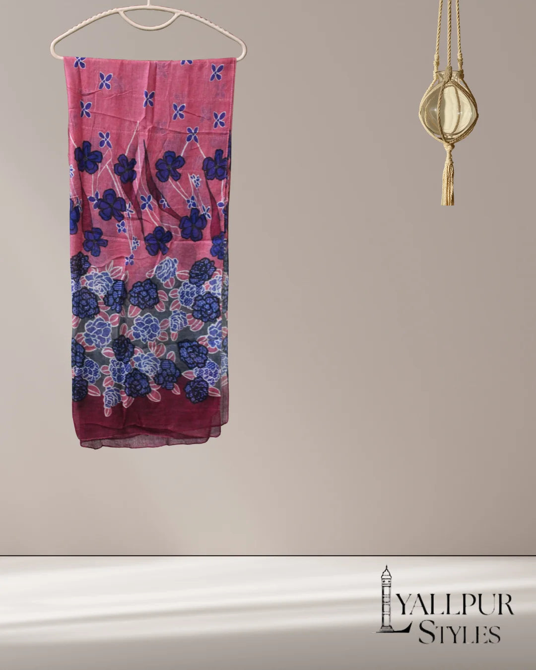 Vintage Floral Vine Printed Slub Lawn Scarf – 75x33 Inches