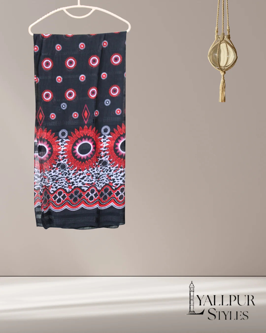 Tribal Medallion Printed Plain Lawn Scarf – 33x75 Inches