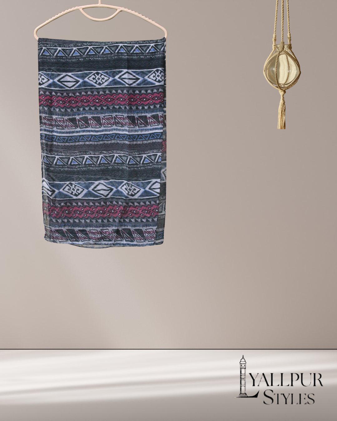 Tribal Geo Stripe Printed Slub Lawn Scarf – 75x33 Inches