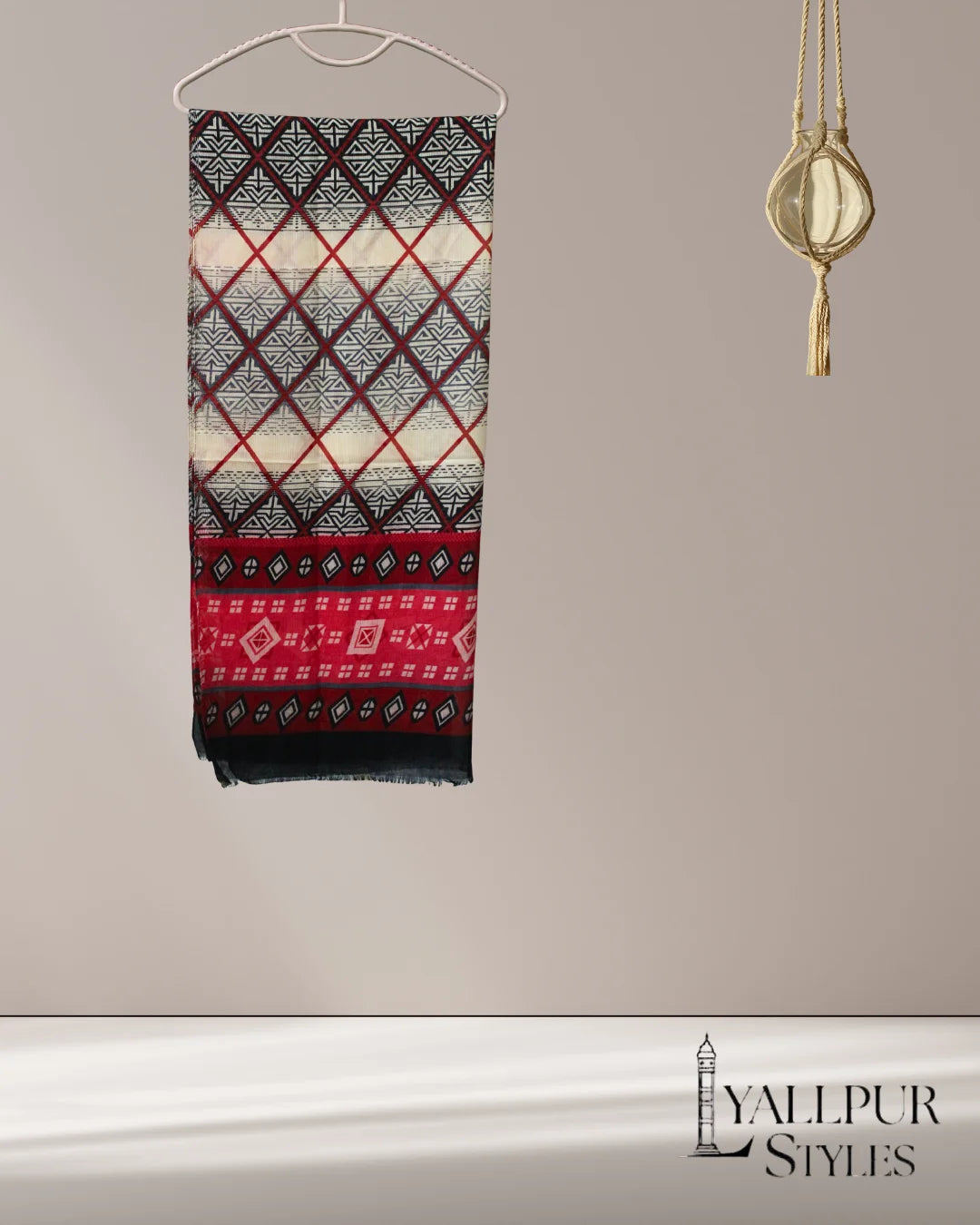 Tribal Diamond Patch Stripe Printed Slub Lawn Scarf – 75x33 Inches