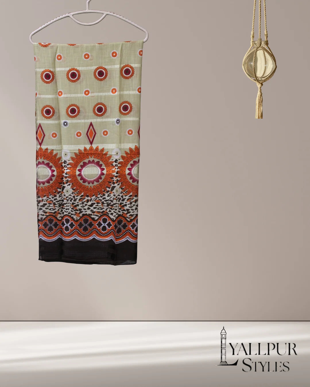 Tribal Medallion Printed Plain Lawn Scarf – 33x75 Inches