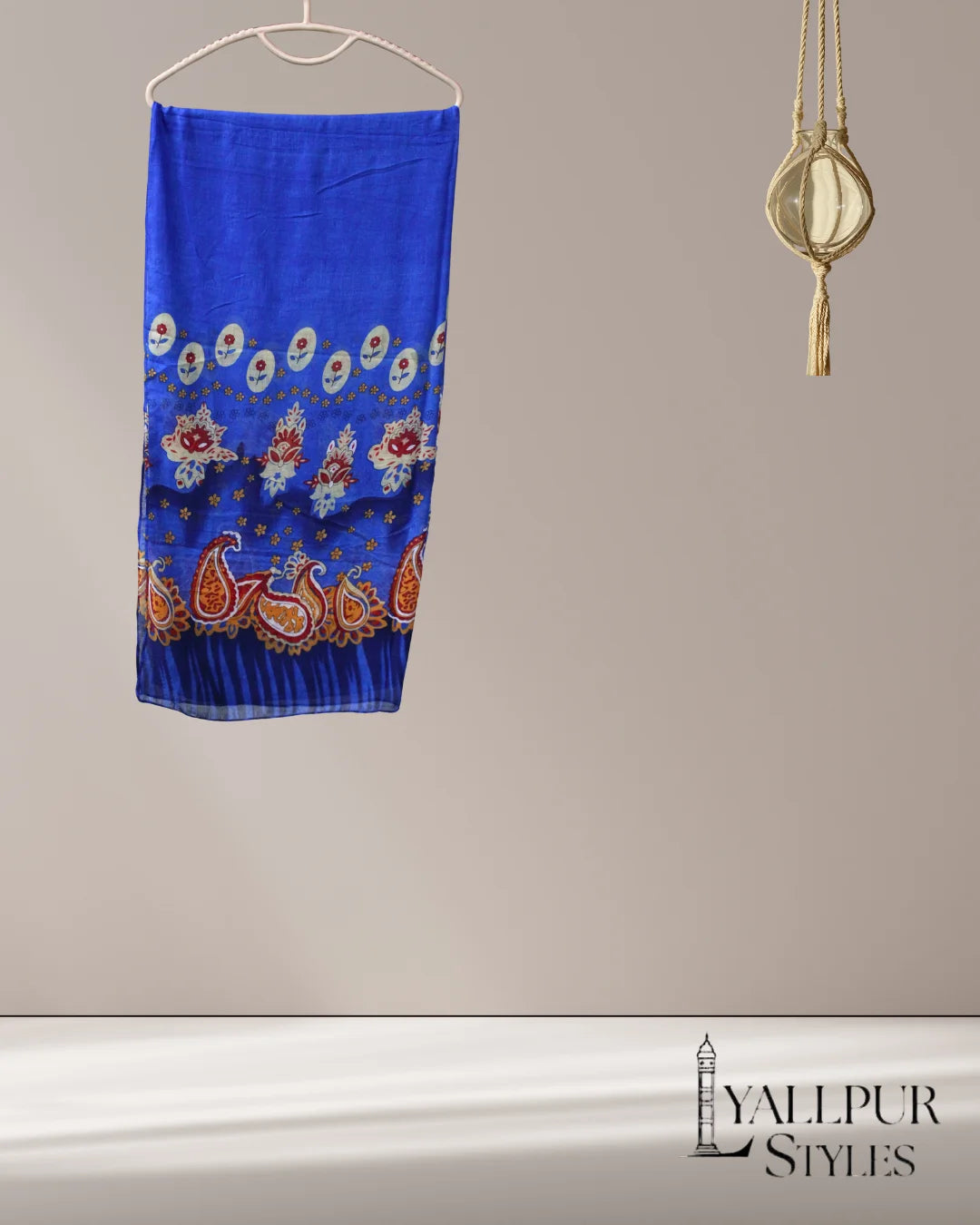 Royal Paisley & Floral Border Printed Slub Lawn Scarf – 75x33 Inches