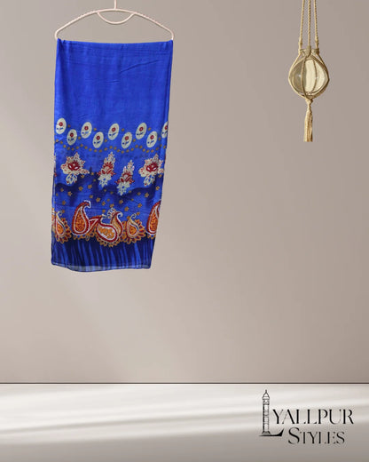 Royal Paisley & Floral Border Printed Slub Lawn Scarf – 75x33 Inches