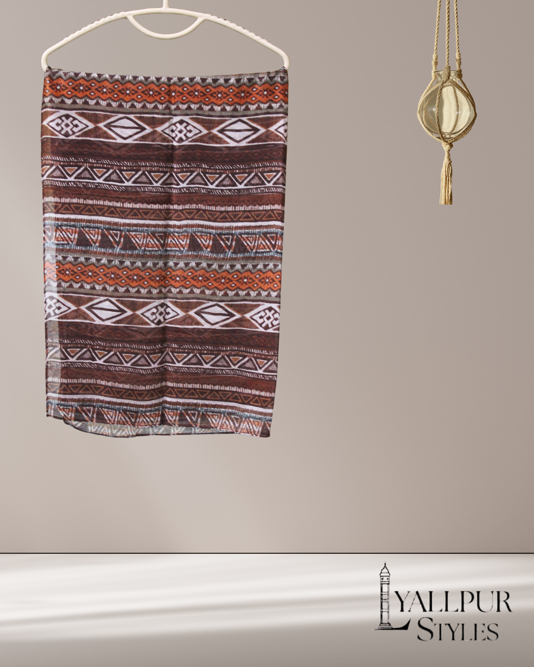 Tribal Geo Stripe Printed Slub Lawn Scarf – 75x33 Inches