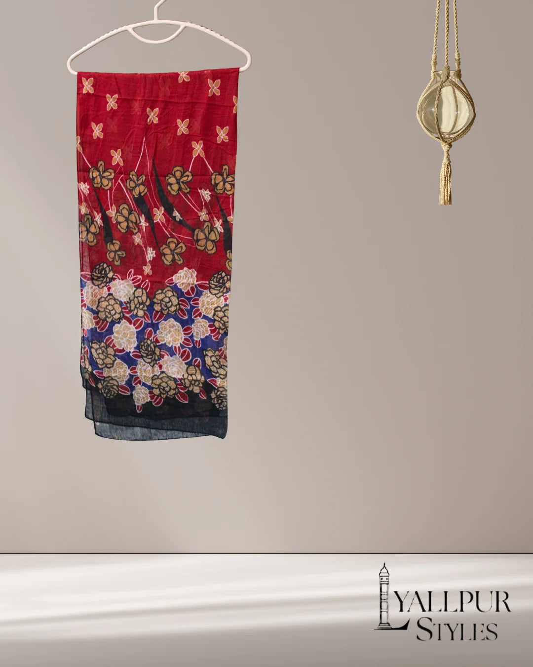 Vintage Floral Vine Printed Slub Lawn Scarf – 75x33 Inches