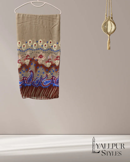 Royal Paisley & Floral Border Printed Slub Lawn Scarf – 75x33 Inches