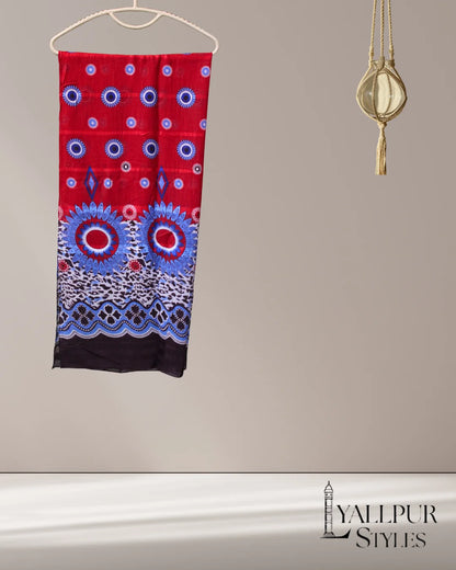 Tribal Medallion Printed Plain Lawn Scarf – 33x75 Inches