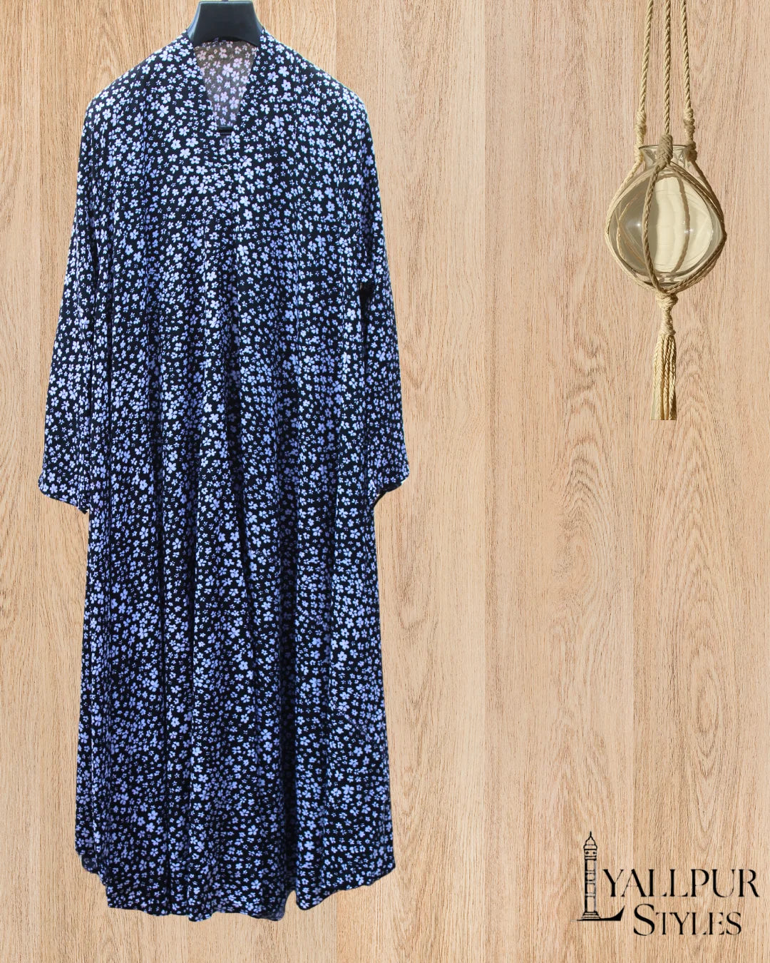 Floral & Lattice V-Neck Abaya | Flowy Silk Chiffon with Bell Sleeves