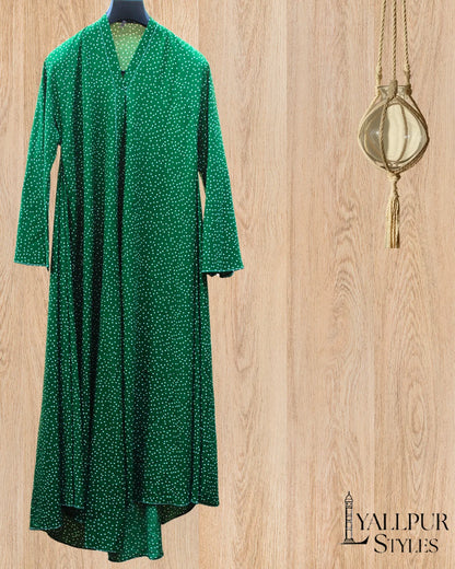 Emerald Whisper Silk Chiffon Abaya | Flowy Bell Sleeve & V-Neck