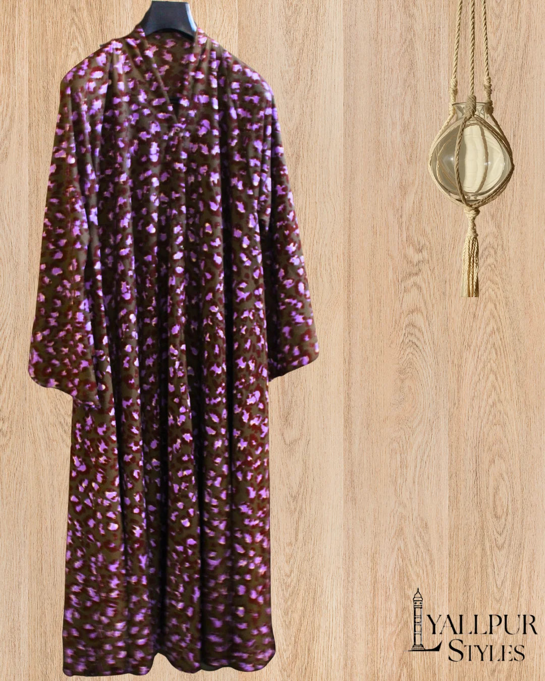 Mehndi Garden Silk Chiffon Abaya | Flowy Bell Sleeve & V-Neck