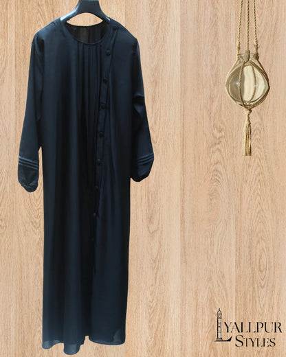 Structured Embellished Abaya with Waist Belt & Side Pockets| Modern Fit & Flare Design