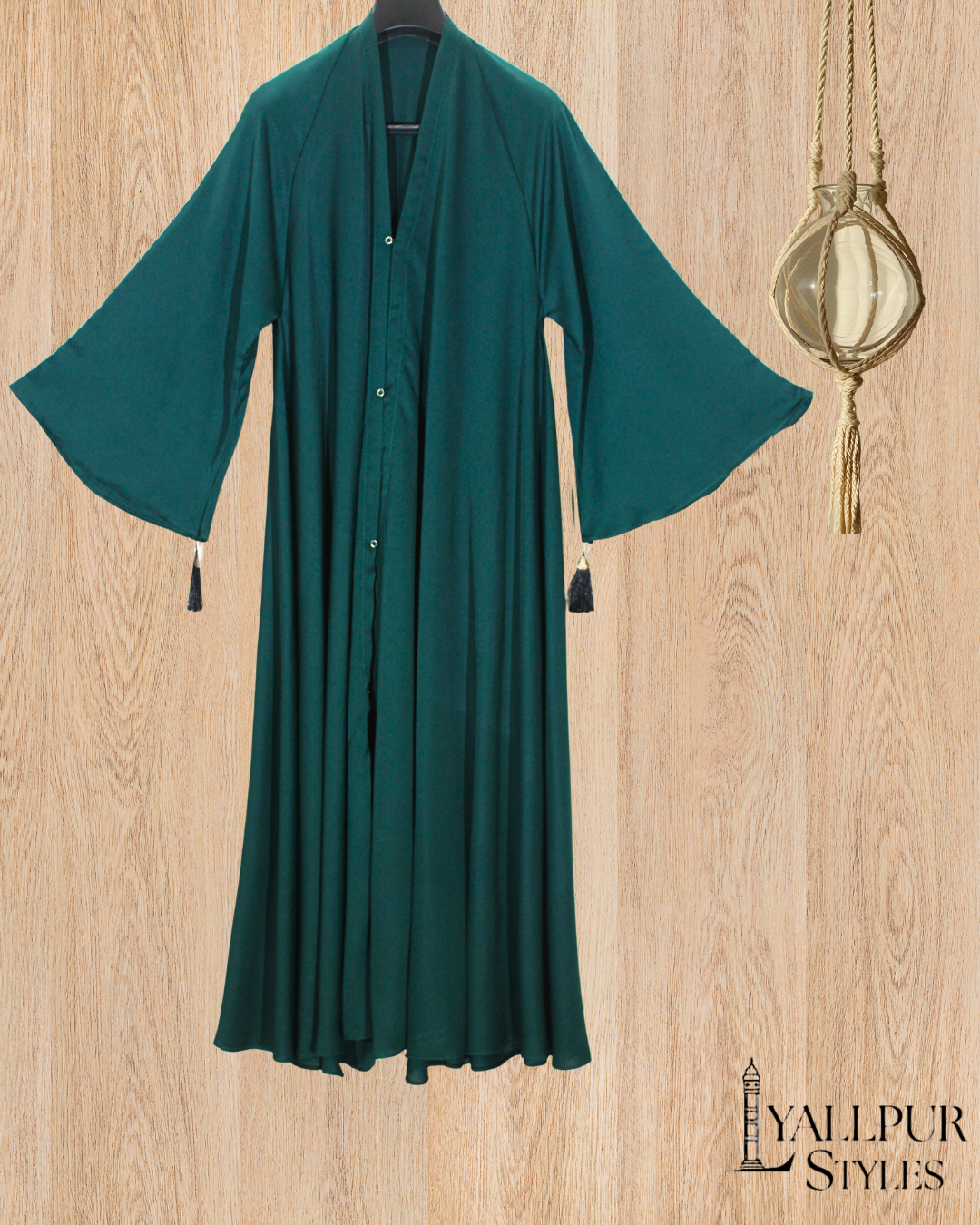 Royal Bell Sleeve Abaya | Elegant Tassel Detail & Flared Silhouette