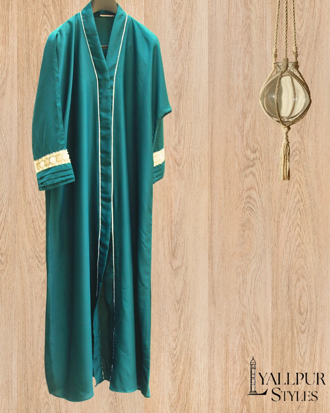 Racing Stripe Abaya with Beaded Sleeves | Sport-Luxe V-Neck Design | Nida Fabric