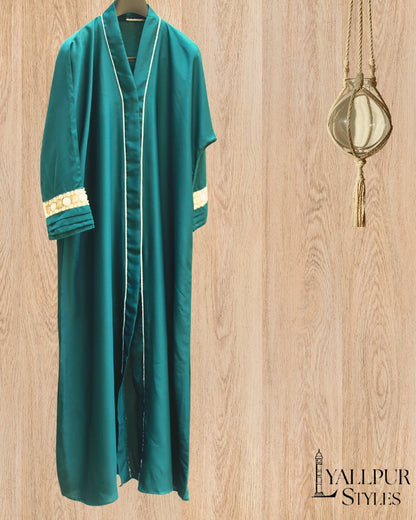 Racing Stripe Abaya with Beaded Sleeves | Sport-Luxe V-Neck Design | Nida Fabric