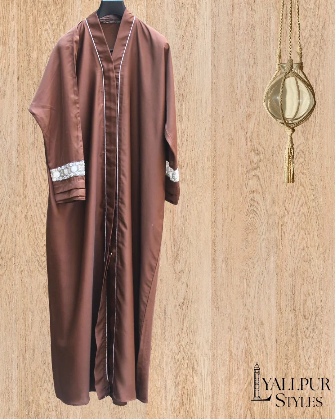 Racing Stripe Abaya with Beaded Sleeves | Sport-Luxe V-Neck Design | Nida Fabric