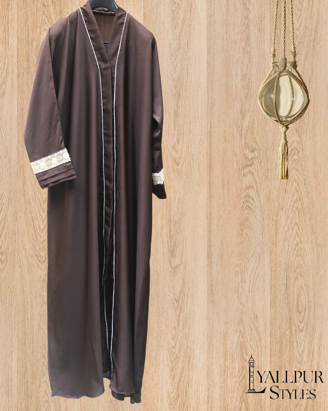 Racing Stripe Abaya with Beaded Sleeves | Sport-Luxe V-Neck Design | Nida Fabric