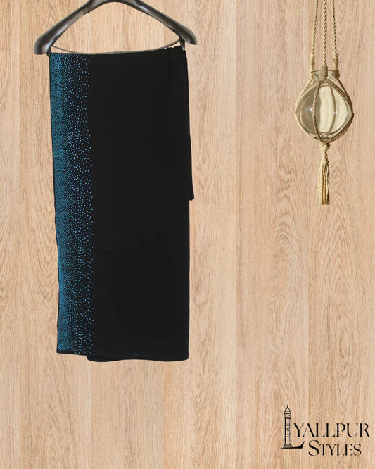 Black Korean Chiffon Shawl | Stonework Border (4 Inches) | Dupatta & Hijab | 10 Colors Stonework