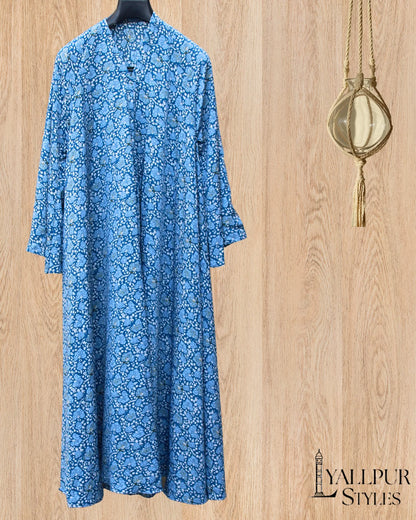Oceanic Mist Silk Chiffon Abaya | Flowy Bell Sleeve & V-Neck