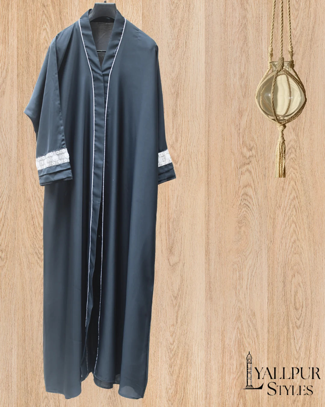 Racing Stripe Abaya with Beaded Sleeves | Sport-Luxe V-Neck Design | Nida Fabric