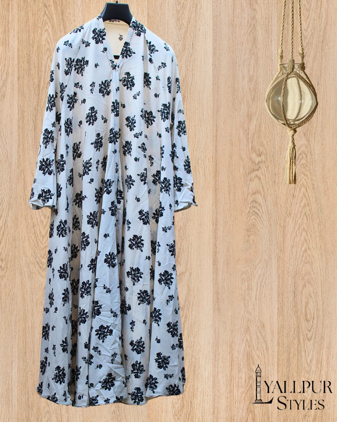 Ivory Whisper Silk Chiffon Abaya | Delicate Floral Print & Bell Sleeves