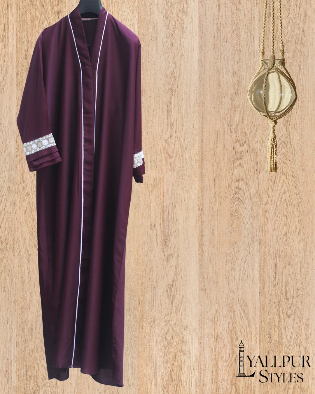 Racing Stripe Abaya with Beaded Sleeves | Sport-Luxe V-Neck Design | Nida Fabric