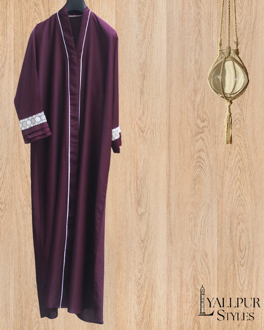 Racing Stripe Abaya with Beaded Sleeves | Sport-Luxe V-Neck Design | Nida Fabric