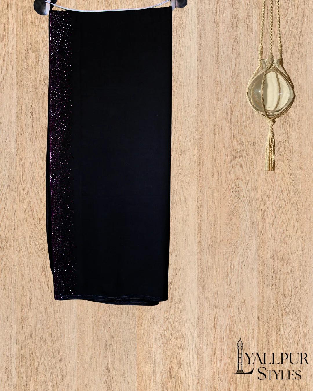 Black Korean Chiffon Shawl | Stonework Border (2.5 Inches) | Dupatta & Hijab | 8 Colors Stonework