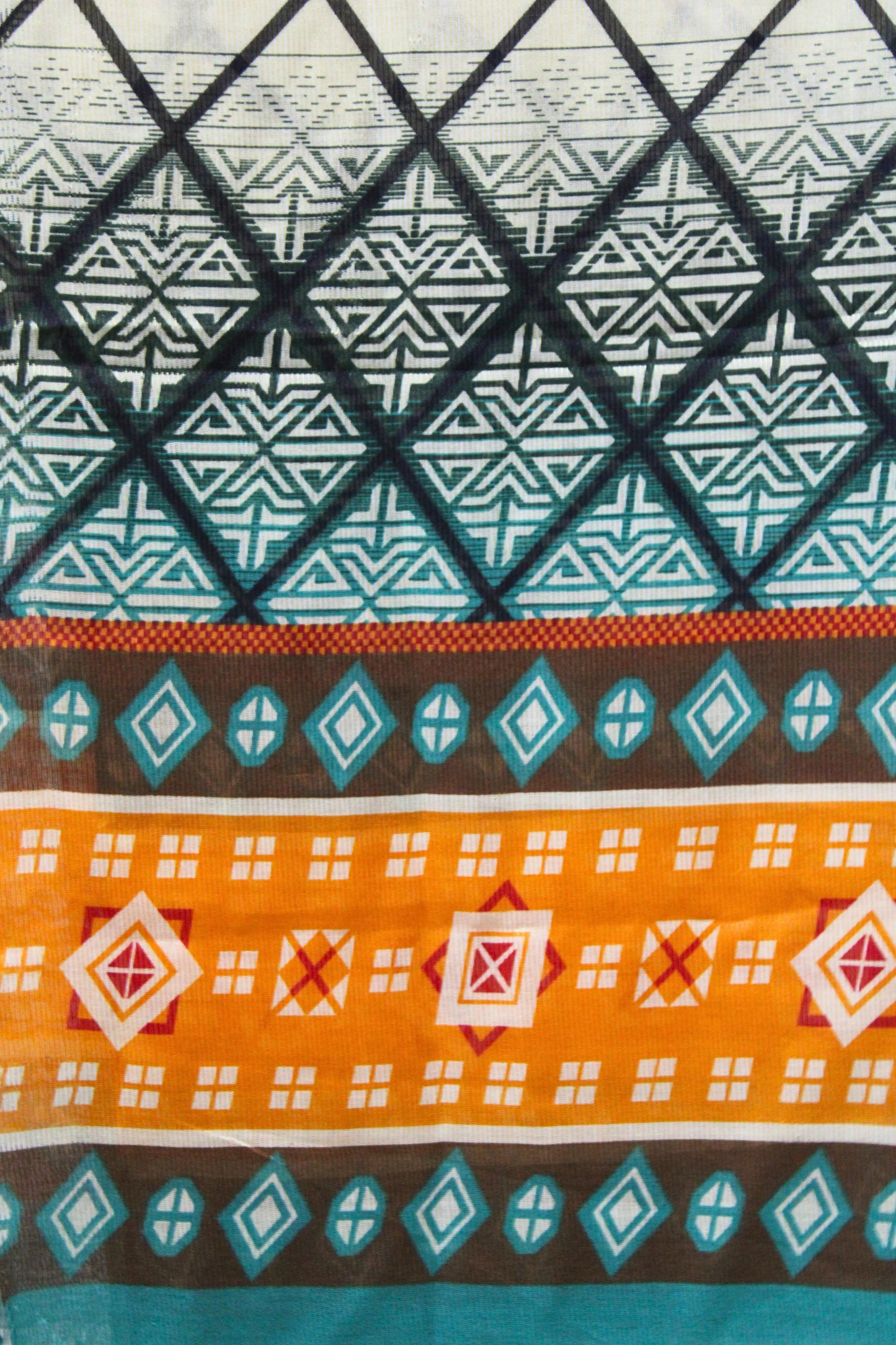 Tribal Diamond Patch Stripe Printed Slub Lawn Scarf – 75x33 Inches