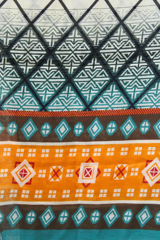 Tribal Diamond Patch Stripe Printed Slub Lawn Scarf – 75x33 Inches