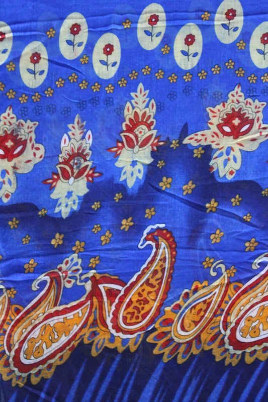 Royal Paisley & Floral Border Printed Slub Lawn Scarf – 75x33 Inches