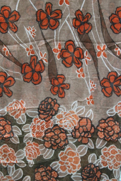 Vintage Floral Vine Printed Slub Lawn Scarf – 75x33 Inches